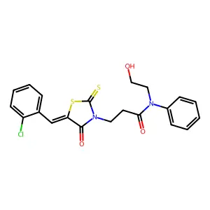 (Z)-3-(5-(2-chlorobenzylidene)-4-oxo-2-thioxothiazolidin-3-yl)-N-(2-hydroxyethyl)-N-phenylpropanamide structure