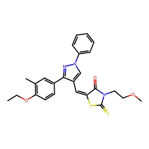 (5Z)-5-{[3-(4-ethoxy-3-methylphenyl)-1-phenyl-1H-pyrazol-4-yl]methylene}-3-(2-methoxyethyl)-2-thioxo-1,3-thiazolidin-4-one structure