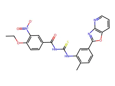 4-ethoxy-N-{[2-methyl-5-([1,3]oxazolo[4,5-b]pyridin-2-yl)phenyl]carbamothioyl}-3-nitrobenzamide structure