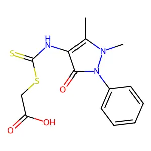 2-(((1,5-dimethyl-3-oxo-2-phenyl-2,3-dihydro-1H-pyrazol-4-yl)carbamothioyl)thio)acetic acid structure
