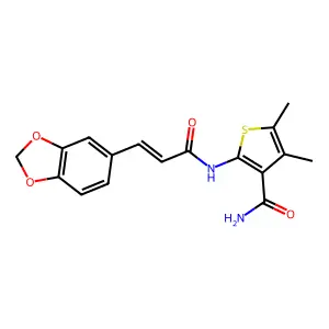 2-[[(E)-3-(1,3-benzodioxol-5-yl)prop-2-enoyl]amino]-4,5-dimethylthiophene-3-carboxamide structure