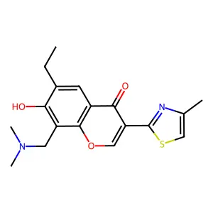 8-(dimethylaminomethyl)-6-ethyl-7-hydroxy-3-(4-methyl-1,3-thiazol-2-yl)chromen-4-one structure