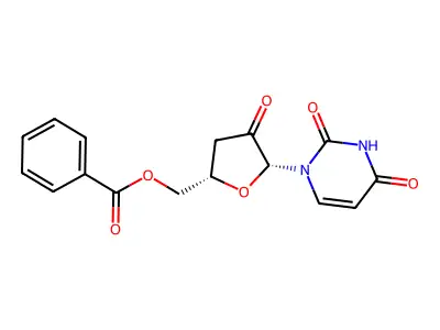 1-(5'-O-benzoyl-3'-deoxypentofuran-2'-ulosyl)uracil structure