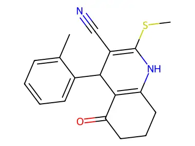 4-(2-methylphenyl)-2-methylsulfanyl-5-oxo-4,6,7,8-tetrahydro-1H-quinoline-3-carbonitrile structure
