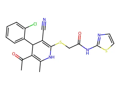 2-{[5-acetyl-4-(2-chlorophenyl)-3-cyano-6-methyl-1,4-dihydropyridin-2-yl]sulfanyl}-N-(1,3-thiazol-2-yl)acetamide structure