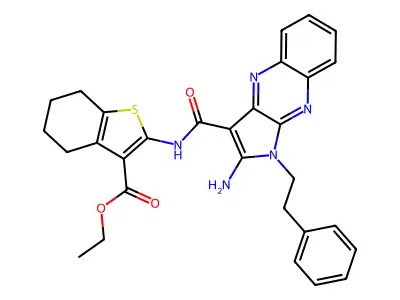 ethyl 2-({[2-amino-1-(2-phenylethyl)-1H-pyrrolo[2,3-b]quinoxalin-3-yl]carbonyl}amino)-4,5,6,7-tetrahydro-1-benzothiophene-3-carboxylate structure