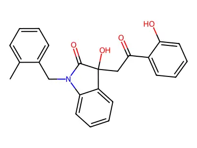 3-hydroxy-3-[2-(2-hydroxyphenyl)-2-oxoethyl]-1-(2-methylbenzyl)-1,3-dihydro-2H-indol-2-one structure
