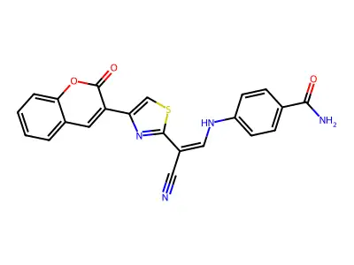(E)-4-((2-cyano-2-(4-(2-oxo-2H-chromen-3-yl)thiazol-2-yl)vinyl)amino)benzamide structure