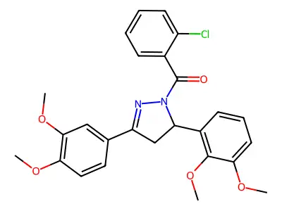 (2-chlorophenyl)(5-(2,3-dimethoxyphenyl)-3-(3,4-dimethoxyphenyl)-4,5-dihydro-1H-pyrazol-1-yl)methanone structure