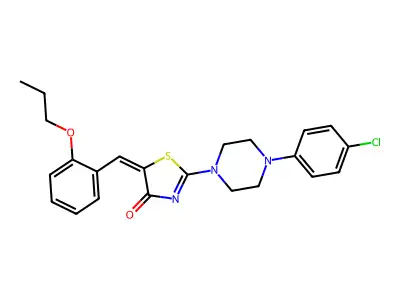 (5E)-2-[4-(4-chlorophenyl)piperazin-1-yl]-5-(2-propoxybenzylidene)-1,3-thiazol-4(5H)-one structure