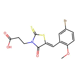 3-[(5E)-5-[(5-bromo-2-methoxyphenyl)methylidene]-4-oxo-2-sulfanylidene-1,3-thiazolidin-3-yl]propanoic acid structure