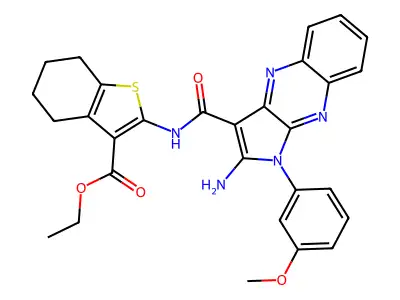 ethyl 2-({[2-amino-1-(3-methoxyphenyl)-1H-pyrrolo[2,3-b]quinoxalin-3-yl]carbonyl}amino)-4,5,6,7-tetrahydro-1-benzothiophene-3-carboxylate structure