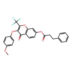 3-(4-methoxyphenoxy)-4-oxo-2-(trifluoromethyl)-4H-chromen-7-yl 3-phenylpropanoate structure