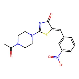 (5E)-2-(4-acetylpiperazin-1-yl)-5-[(3-nitrophenyl)methylidene]-4,5-dihydro-1,3-thiazol-4-one structure
