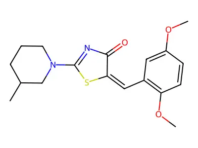 (5E)-5-[(2,5-dimethoxyphenyl)methylidene]-2-(3-methylpiperidin-1-yl)-1,3-thiazol-4-one structure