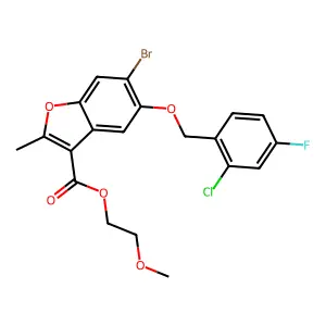 2-methoxyethyl 6-bromo-5-[(2-chloro-4-fluorophenyl)methoxy]-2-methyl-1-benzofuran-3-carboxylate structure