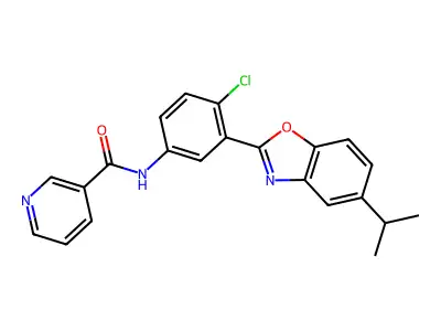 N-[4-chloro-3-(5-propan-2-yl-1,3-benzoxazol-2-yl)phenyl]pyridine-3-carboxamide structure