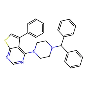 4-[4-(Diphenylmethyl)piperazin-1-yl]-5-phenylthieno[2,3-d]pyrimidine structure