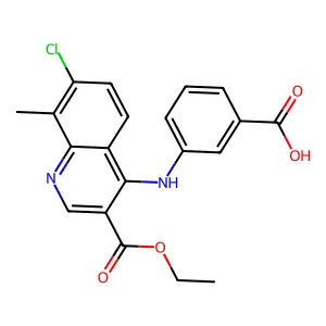 3-{[7-Chloro-3-(ethoxycarbonyl)-8-methylquinolin-4-yl]amino}benzoic acid structure
