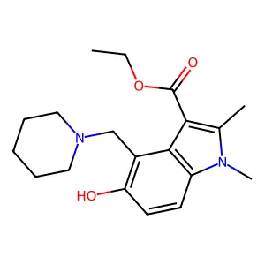 3-Ethoxycarbonyl-1,2-dimethyl-4-(piperidin-1-ium-1-ylmethyl)indol-5-olate structure
