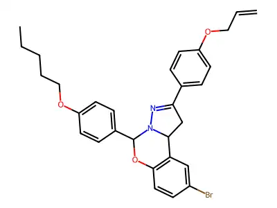 9-bromo-5-[4-(pentyloxy)phenyl]-2-[4-(prop-2-en-1-yloxy)phenyl]-1,10b-dihydropyrazolo[1,5-c][1,3]benzoxazine structure