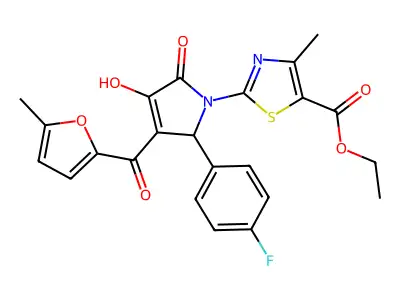 ethyl 2-{(3E)-2-(4-fluorophenyl)-3-[hydroxy(5-methylfuran-2-yl)methylidene]-4,5-dioxopyrrolidin-1-yl}-4-methyl-1,3-thiazole-5-carboxylate structure