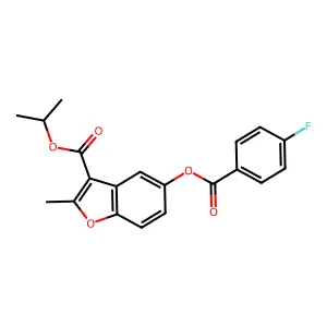 Isopropyl 5-((4-fluorobenzoyl)oxy)-2-methylbenzofuran-3-carboxylate structure