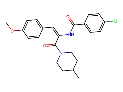 4-chloro-N-[(E)-1-(4-methoxyphenyl)-3-(4-methylpiperidin-1-yl)-3-oxoprop-1-en-2-yl]benzamide structure