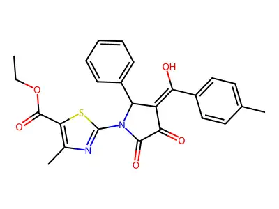 ethyl 2-[4-[hydroxy-(4-methylphenyl)methylidene]-2,3-dioxo-5-phenylpyrrolidin-1-yl]-4-methyl-1,3-thiazole-5-carboxylate structure
