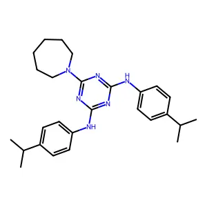 6-(azepan-1-yl)-N,N'-bis[4-(propan-2-yl)phenyl]-1,3,5-triazine-2,4-diamine structure