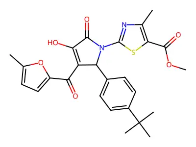 methyl 2-{(3E)-2-(4-tert-butylphenyl)-3-[hydroxy(5-methylfuran-2-yl)methylidene]-4,5-dioxopyrrolidin-1-yl}-4-methyl-1,3-thiazole-5-carboxylate structure