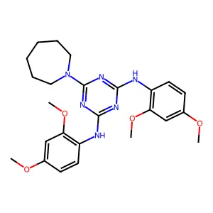 6-(azepan-1-yl)-N,N'-bis(2,4-dimethoxyphenyl)-1,3,5-triazine-2,4-diamine structure