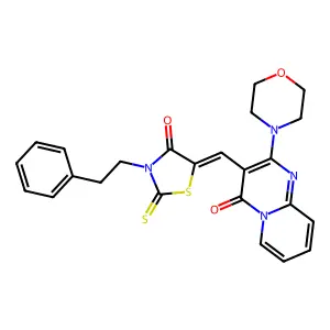 2-(morpholin-4-yl)-3-{(Z)-[4-oxo-3-(2-phenylethyl)-2-thioxo-1,3-thiazolidin-5-ylidene]methyl}-4H-pyrido[1,2-a]pyrimidin-4-one structure