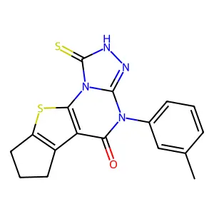 1-mercapto-4-(3-methylphenyl)-7,8-dihydro-6H-cyclopenta[4,5]thieno[3,2-e][1,2,4]triazolo[4,3-a]pyrimidin-5(4H)-one structure