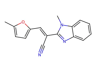 (E)-2-(1-methylbenzimidazol-2-yl)-3-(5-methylfuran-2-yl)prop-2-enenitrile structure