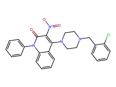 4-[4-(2-chlorobenzyl)piperazin-1-yl]-3-nitro-1-phenylquinolin-2(1H)-one structure