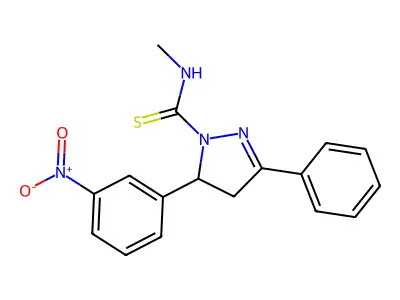 N-methyl-5-(3-nitrophenyl)-3-phenyl-4,5-dihydro-1H-pyrazole-1-carbothioamide structure