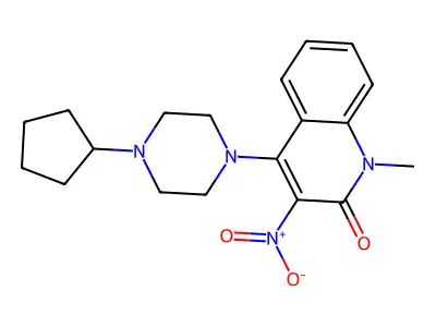4-(4-cyclopentylpiperazin-1-yl)-1-methyl-3-nitroquinolin-2(1H)-one structure