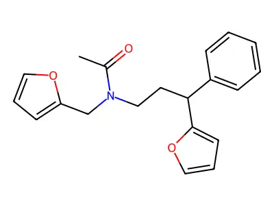 N-(furan-2-ylmethyl)-N-[3-(furan-2-yl)-3-phenylpropyl]acetamide structure