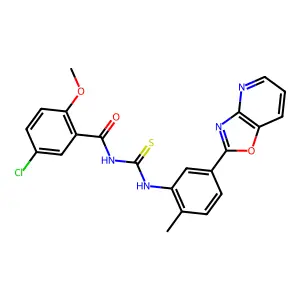 5-chloro-2-methoxy-N-{[2-methyl-5-([1,3]oxazolo[4,5-b]pyridin-2-yl)phenyl]carbamothioyl}benzamide structure