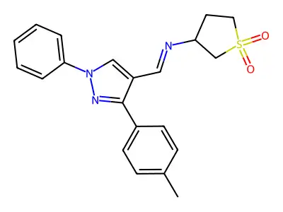 N-{(E)-[3-(4-methylphenyl)-1-phenyl-1H-pyrazol-4-yl]methylidene}tetrahydrothiophen-3-amine 1,1-dioxide structure