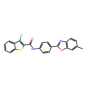 3-chloro-N-[4-(6-methyl-1,3-benzoxazol-2-yl)phenyl]-1-benzothiophene-2-carboxamide structure