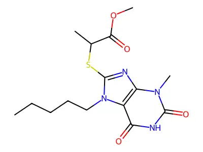 Methyl 2-(3-methyl-2,6-dioxo-7-pentylpurin-8-yl)sulfanylpropanoate structure