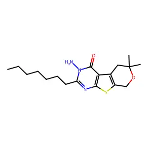 3-amino-2-heptyl-6,6-dimethyl-3,5,6,8-tetrahydro-4H-pyrano[4',3':4,5]thieno[2,3-d]pyrimidin-4-one structure