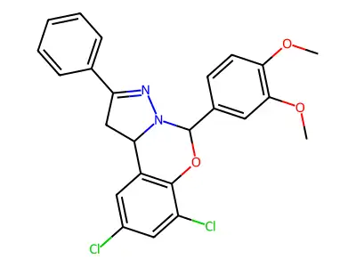 7,9-dichloro-5-(3,4-dimethoxyphenyl)-2-phenyl-1,10b-dihydropyrazolo[1,5-c][1,3]benzoxazine structure