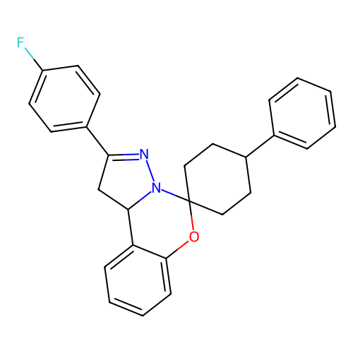 2'-(4-fluorophenyl)-4-phenyl-1',10b'-dihydrospiro[cyclohexane-1,5'-pyrazolo[1,5-c][1,3]benzoxazine] structure