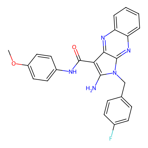 2-amino-1-(4-fluorobenzyl)-N-(4-methoxyphenyl)-1H-pyrrolo[2,3-b]quinoxaline-3-carboxamide structure