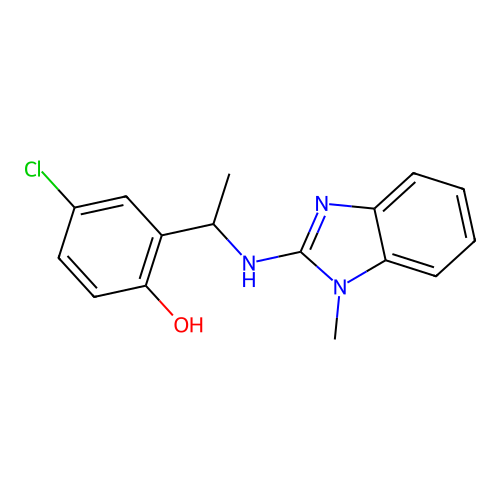 4-chloro-2-{1-[(1-methyl-1H-benzimidazol-2-yl)amino]ethyl}phenol structure