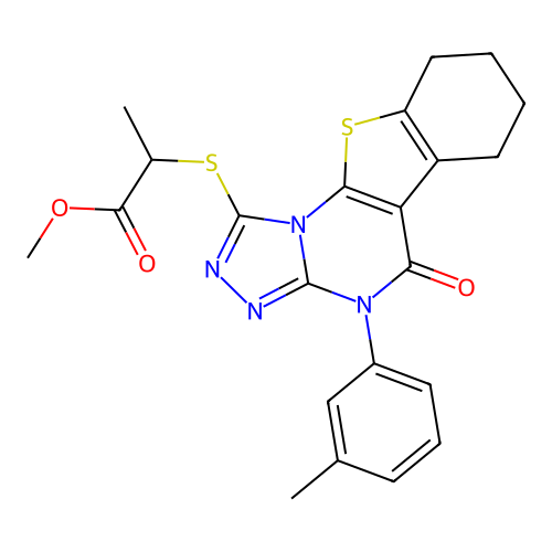 methyl 2-{[4-(3-methylphenyl)-5-oxo-4,5,6,7,8,9-hexahydro[1]benzothieno[3,2-e][1,2,4]triazolo[4,3-a]pyrimidin-1-yl]sulfanyl}propanoate structure