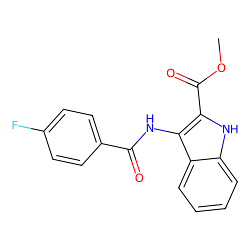 methyl 3-{[(4-fluorophenyl)carbonyl]amino}-1H-indole-2-carboxylate structure